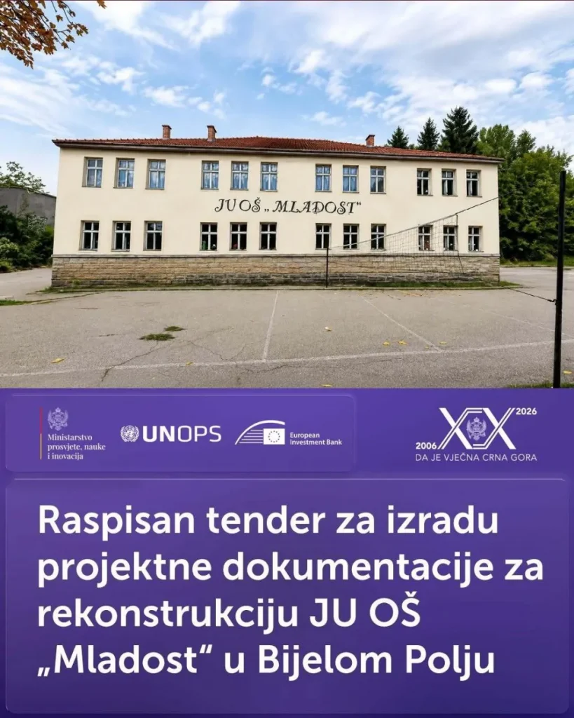 Raspisan tender za izradu projektne dokumentacije za rekonstrukciju JU OŠ „Mladost“ u Bijelom Polju