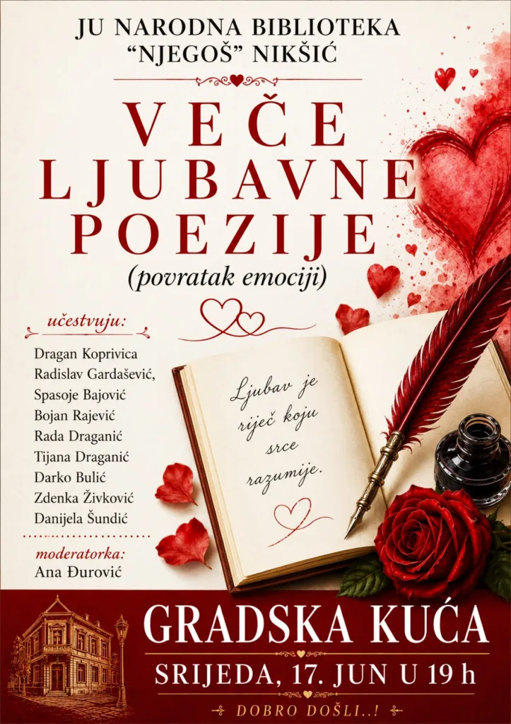 Veče ljubavne poezije u Gradskoj kući u Nikšiću