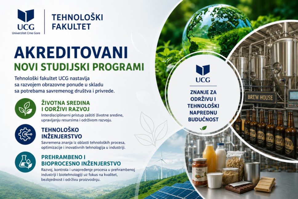 Akreditovani novi studijski programi na Tehnološkom fakultetu Univerziteta Crne Gore