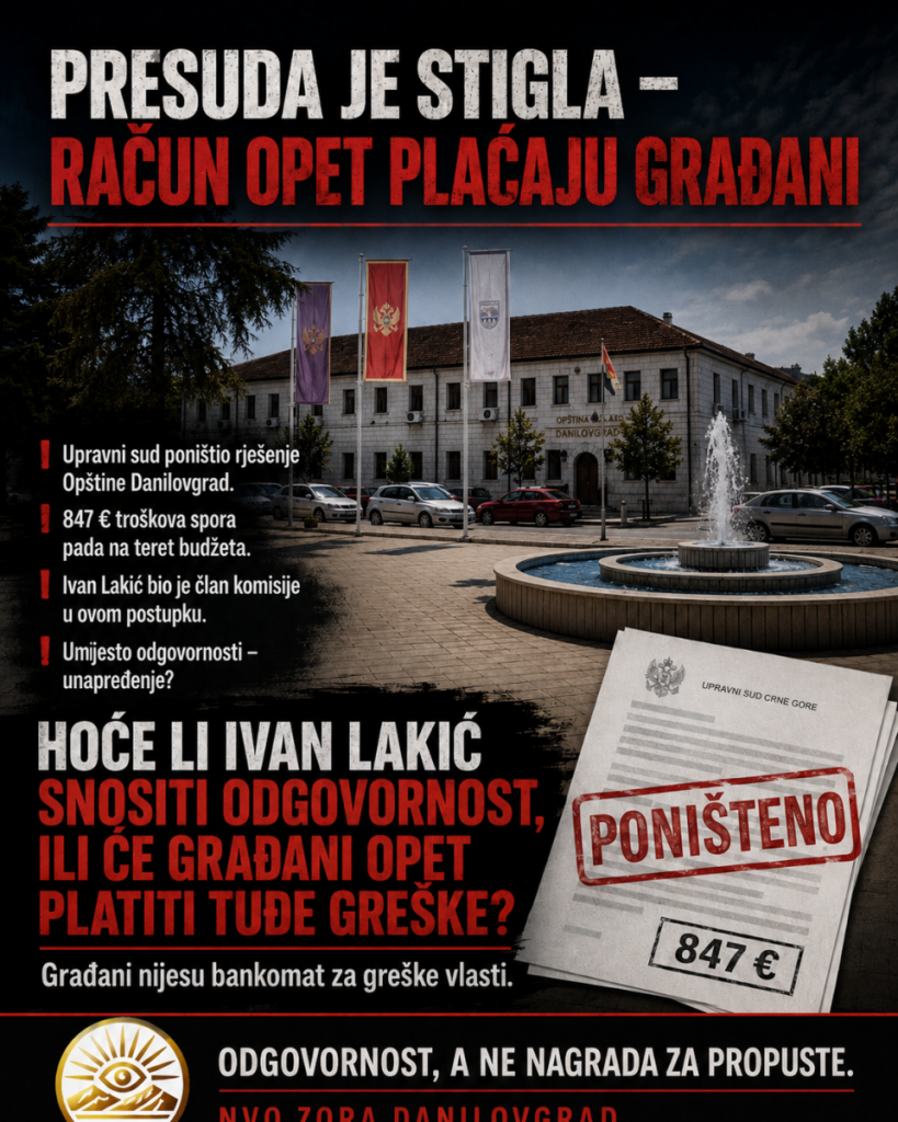 NVO Zora: Presuda je stigla, Lakić je napredovao, a račun plaćaju građani