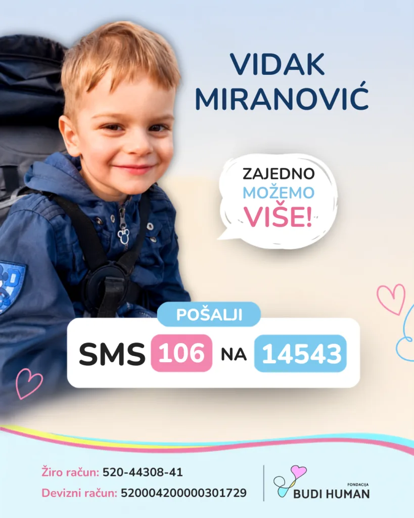 „Budi human“: Za pomoć dvogodišnjem Vidaku, pošalji 106 na 14543!