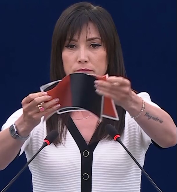 Šok u Evropskom parlamentu: Poljska poslanica pocijepala zastavu ukrajinske vojne jedinice (VIDEO)